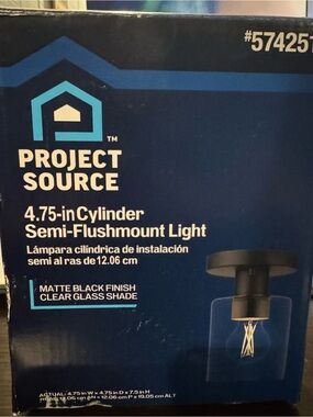 New: Project Source 4.75in matte black indoor semi-flush light with clear glass